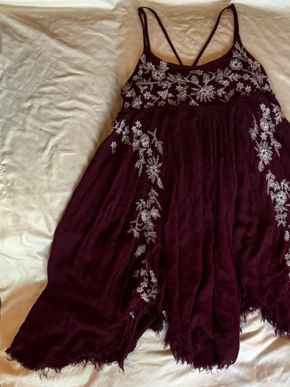Women's Embroidered Spaghetti-Strap Dress in Deep Plum - Brand Unspecified